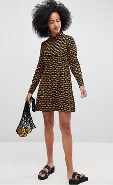 Monki Tiger Print Shirt Dress Size Small